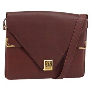 Authentic CARTIER Must Line Shoulder Bag Leather Bordeaux Gold